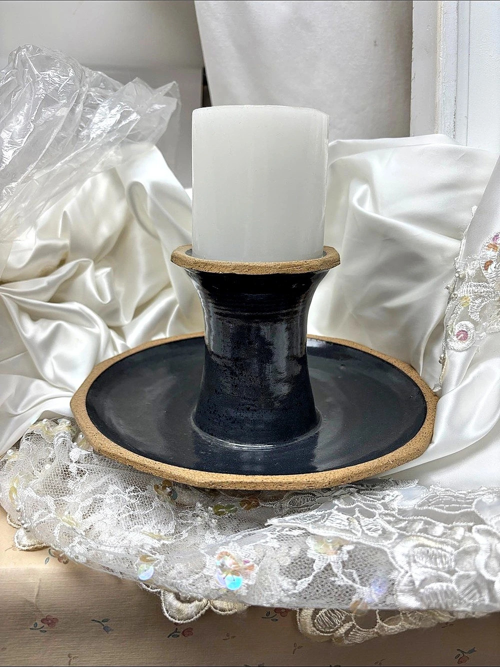 Black hand thrown Candle Holder
